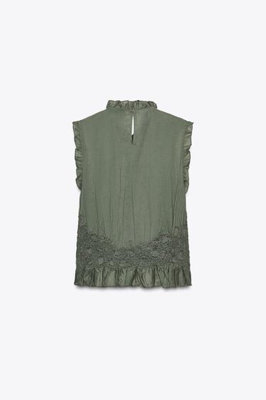 ZW COLLECTION BEADED TOP - Grey green by Zara - Image 5
