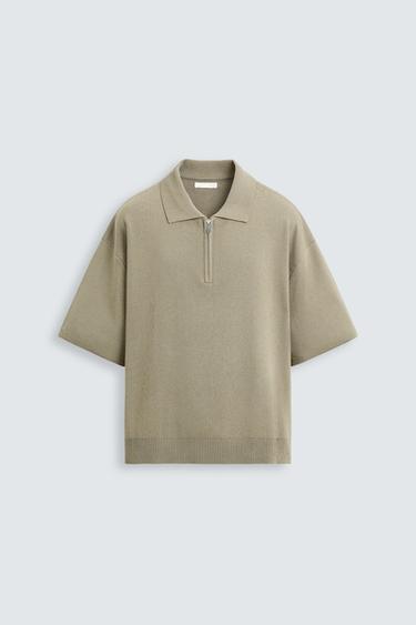 RELAXED FIT KNIT POLO SHIRT - Khaki by Zara