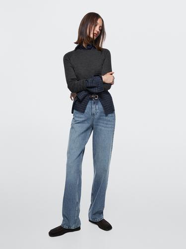 Jeans straight fit tiro medio - Azul medio de Zara
