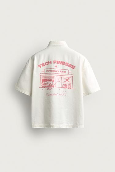Zara CONTRASTING RELAXED FIT SHIRT - White