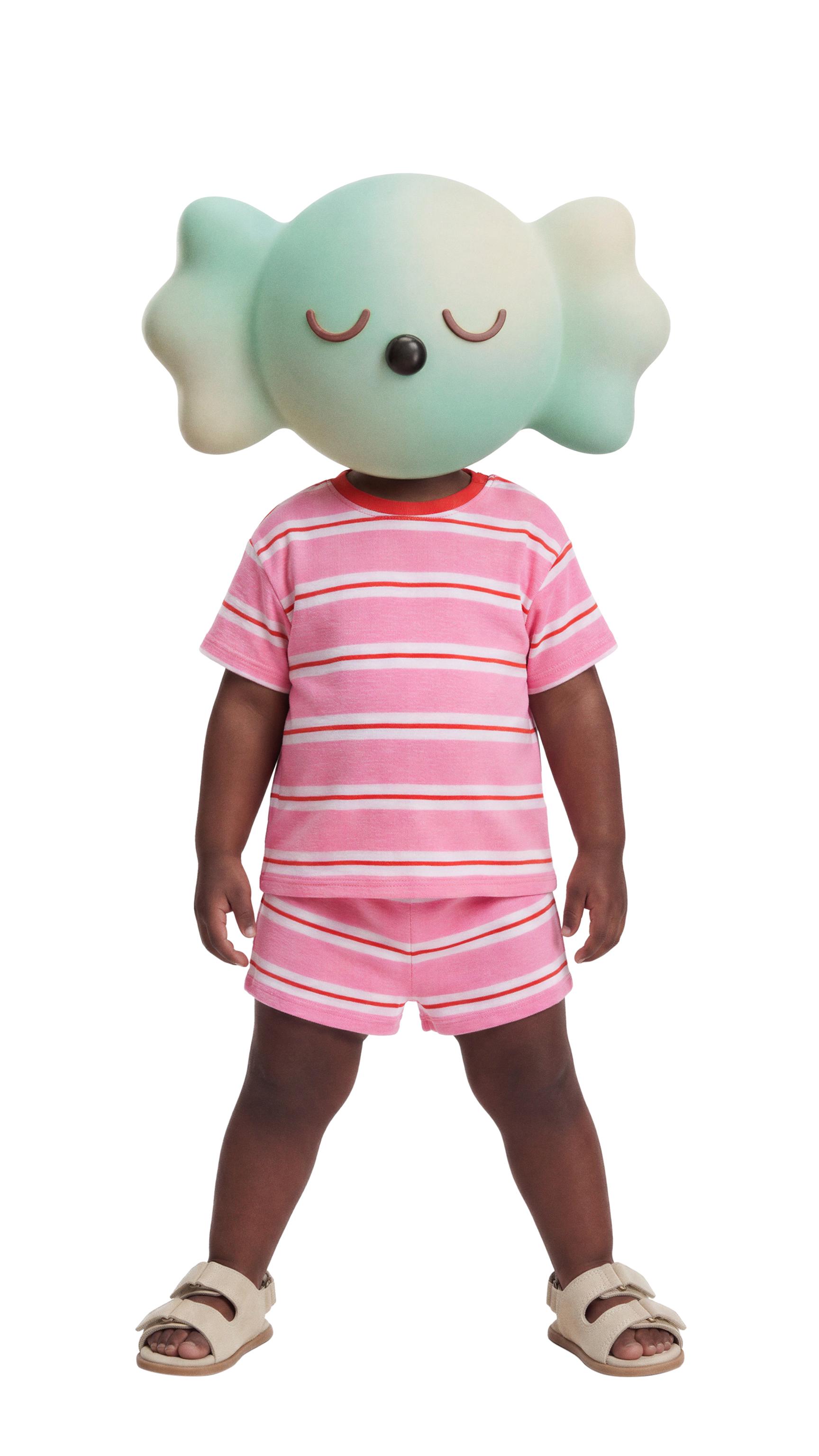 STRIPED T-SHIRT AND BERMUDA SET — Pink / White