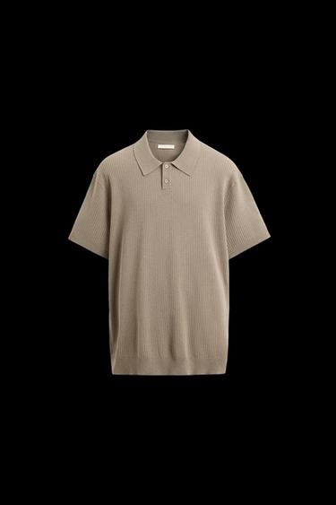 Zara RIB KNIT POLO SHIRT - Beige
