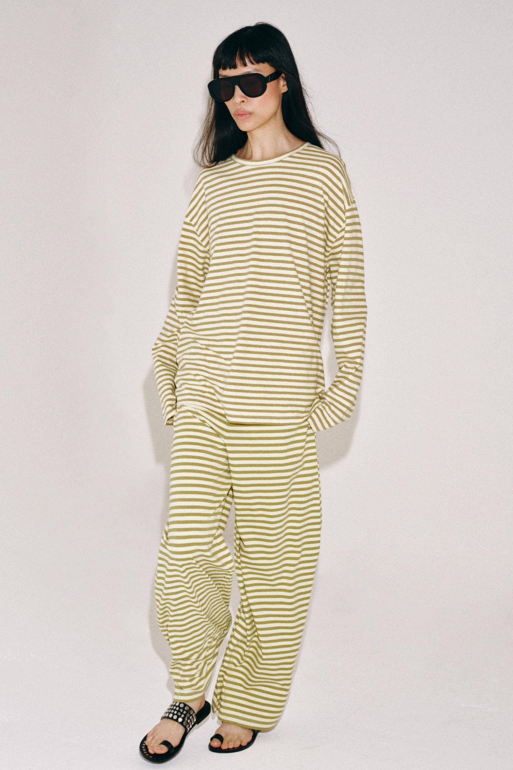STRIPED COTTON AND LINEN PANTS