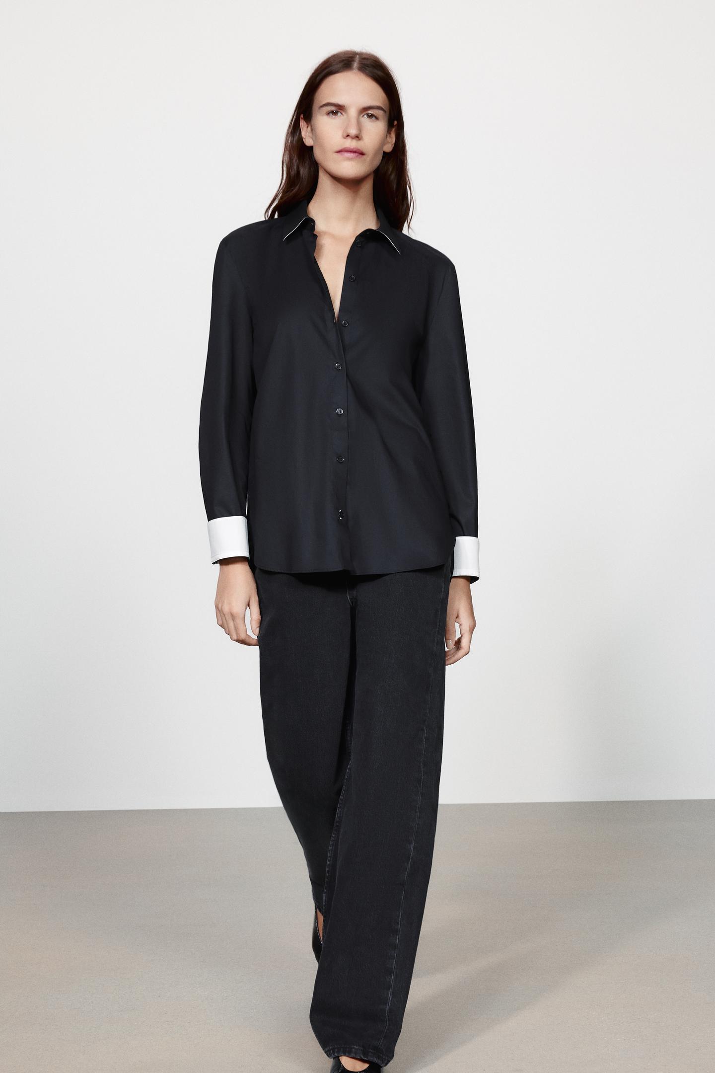 Женская рубашка Zara ZW Collection Contrast, цвет: Чёрный