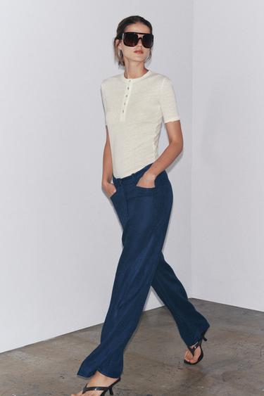 LINEN BLEND BUTTON T-SHIRT - Ecru by Zara - Image 0