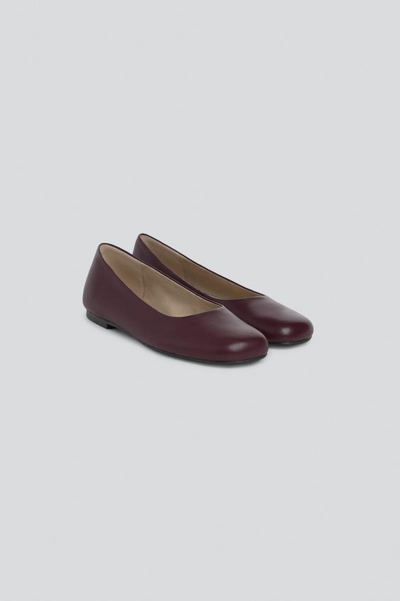 Zara LIMITED EDITION LEATHER BALLET FLATS - Burgundy Red - Image 0