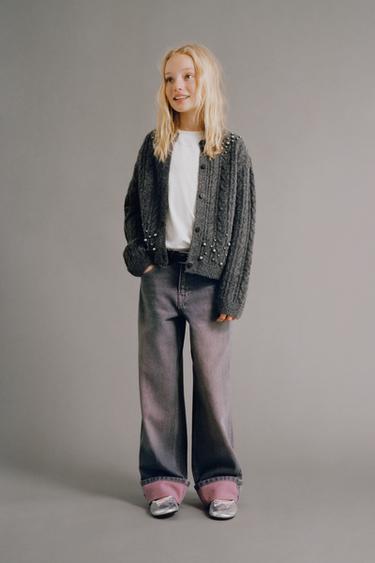 ЖУЫЛҒАН ӘСЕРІ БАР ТІК ПІШІМДІ ДЖИНС ШАЛБАР - Сұр Zara компаниясынан