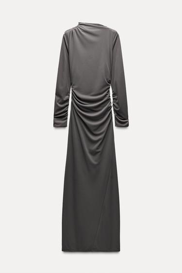 ДЪЛГА РОКЛЯ С ДРАПЕРИЯ - Сивкав от Zara