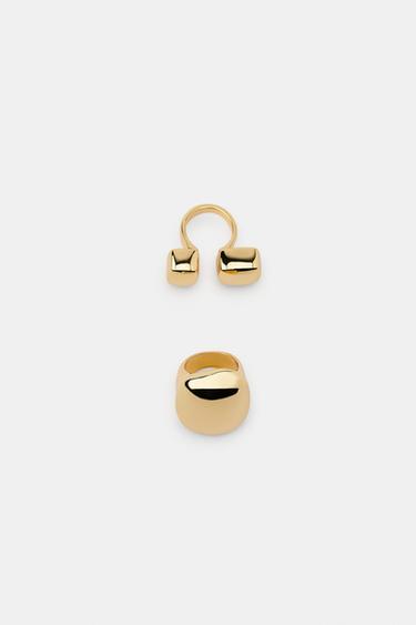 PACK OF 2 GEOMETRIC SHAPED RINGS - Golden by Zara