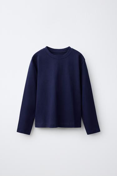Zara JEDNOBOJNA MAJICA DUGIH RUKAVA – plava / indigo