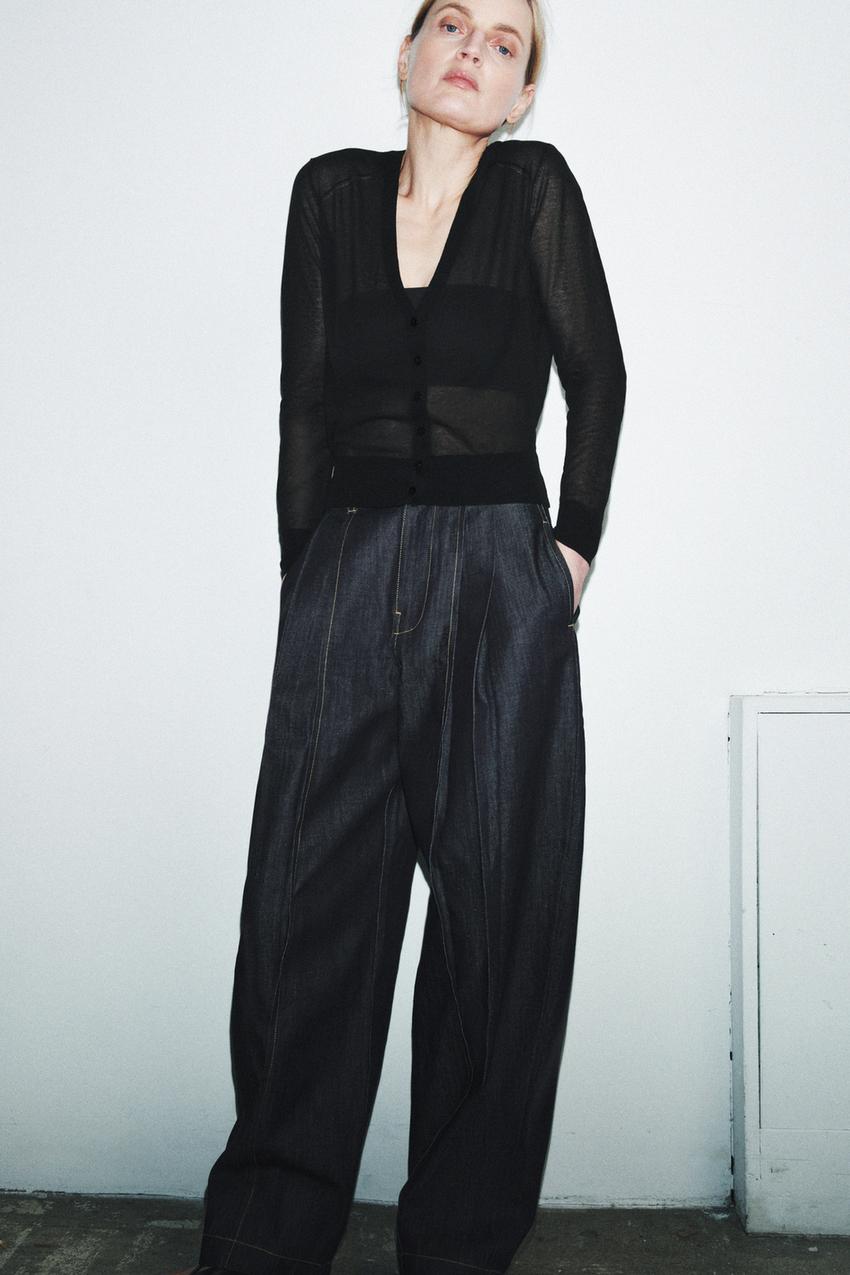 ZARA モヘア ボア ファー セーター カーディガン 黒 ブラック ニット 