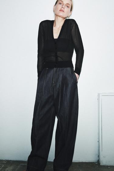 НАПІВПРОЗОРИЙ ТРИКОТАЖНИЙ КАРДИГАН - Чорний Zara