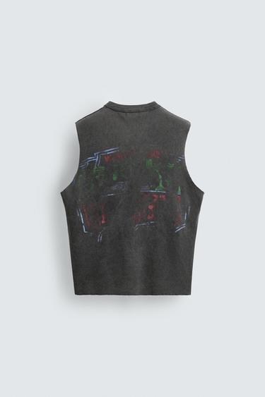 T-SHIRT TANK EN MAILLE LAVÉ IMPRIMÉ - Gris anthracite de Zara - Image 1