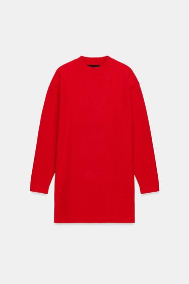 Zara DROP SHOULDER KNIT DRESS - Red