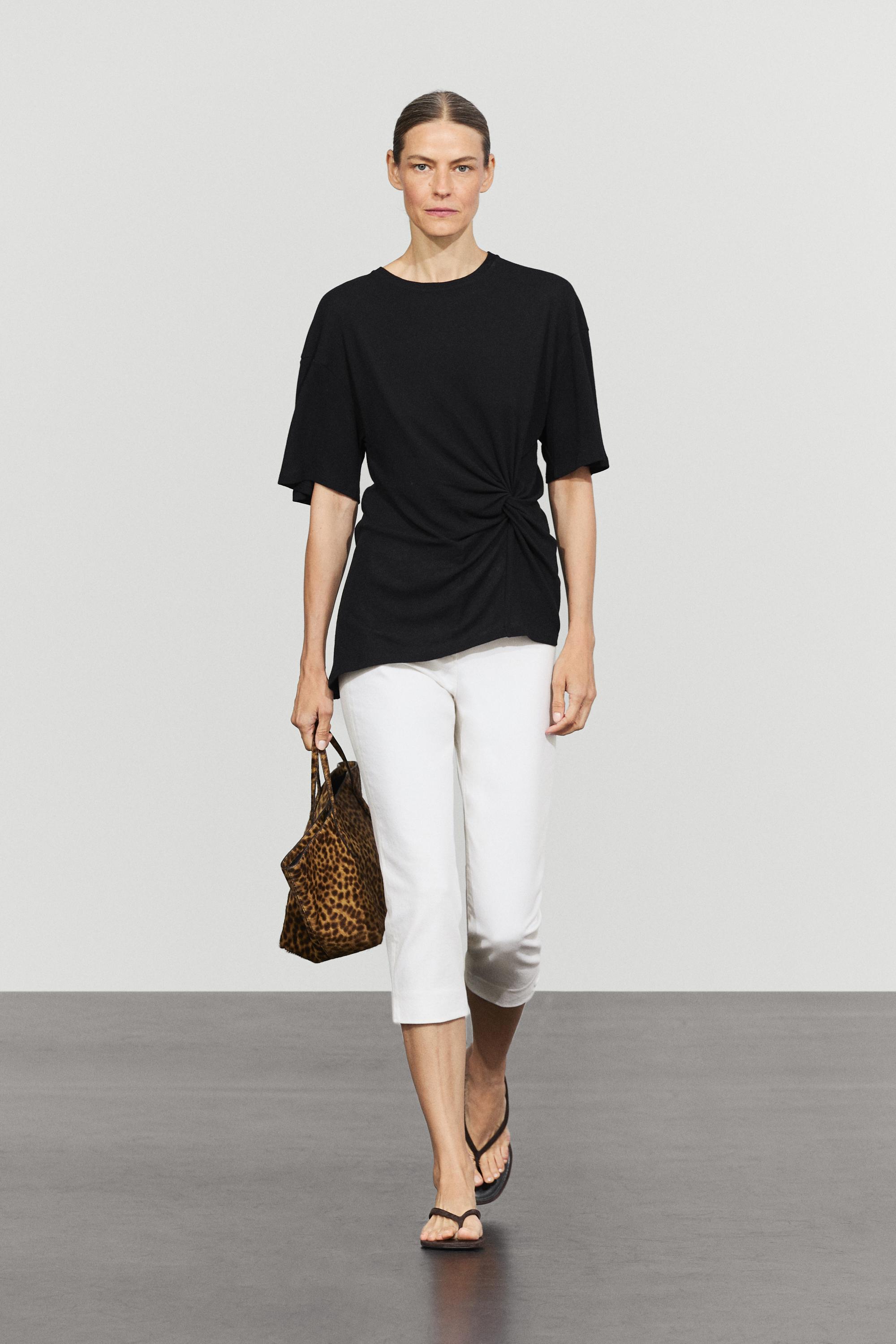 Asymmetric knot-detail T-shirt — Black