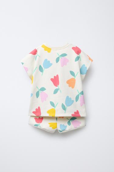 ENSEMBLE JOGGING T-SHIRT ET BERMUDA IMPRIMÉ POIDS MOYEN - Écru de Zara - Image 1