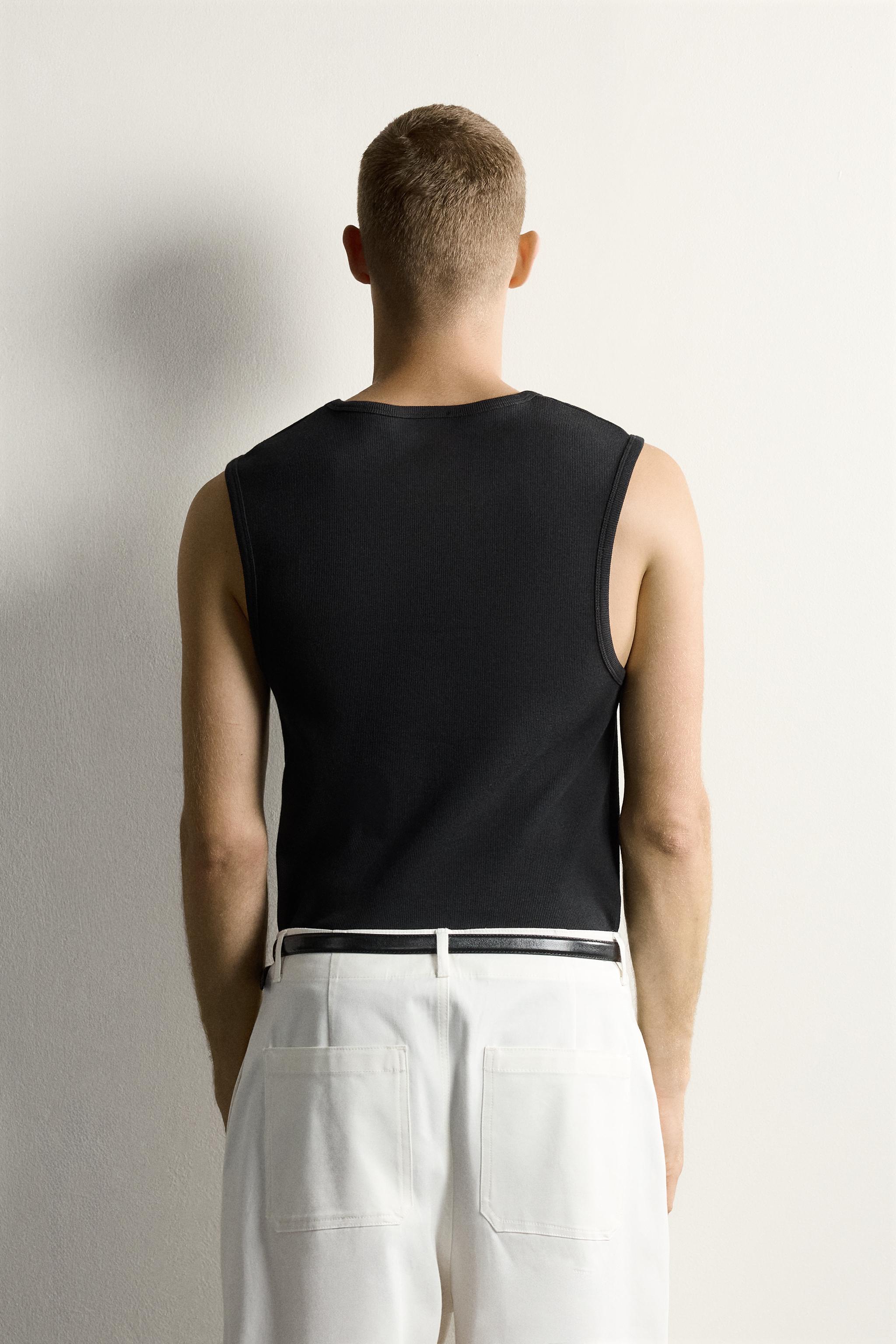 Мужские топы Zara HIGH NECK RIBBED TANK TOP — фото 3