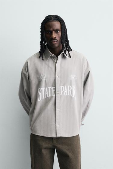 CAMISA RAYAS BORDADOS CONTRASTE - Gris de Zara