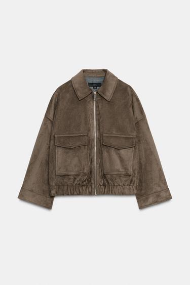 FAUX SUEDE JACKET - Dark khaki by Zara