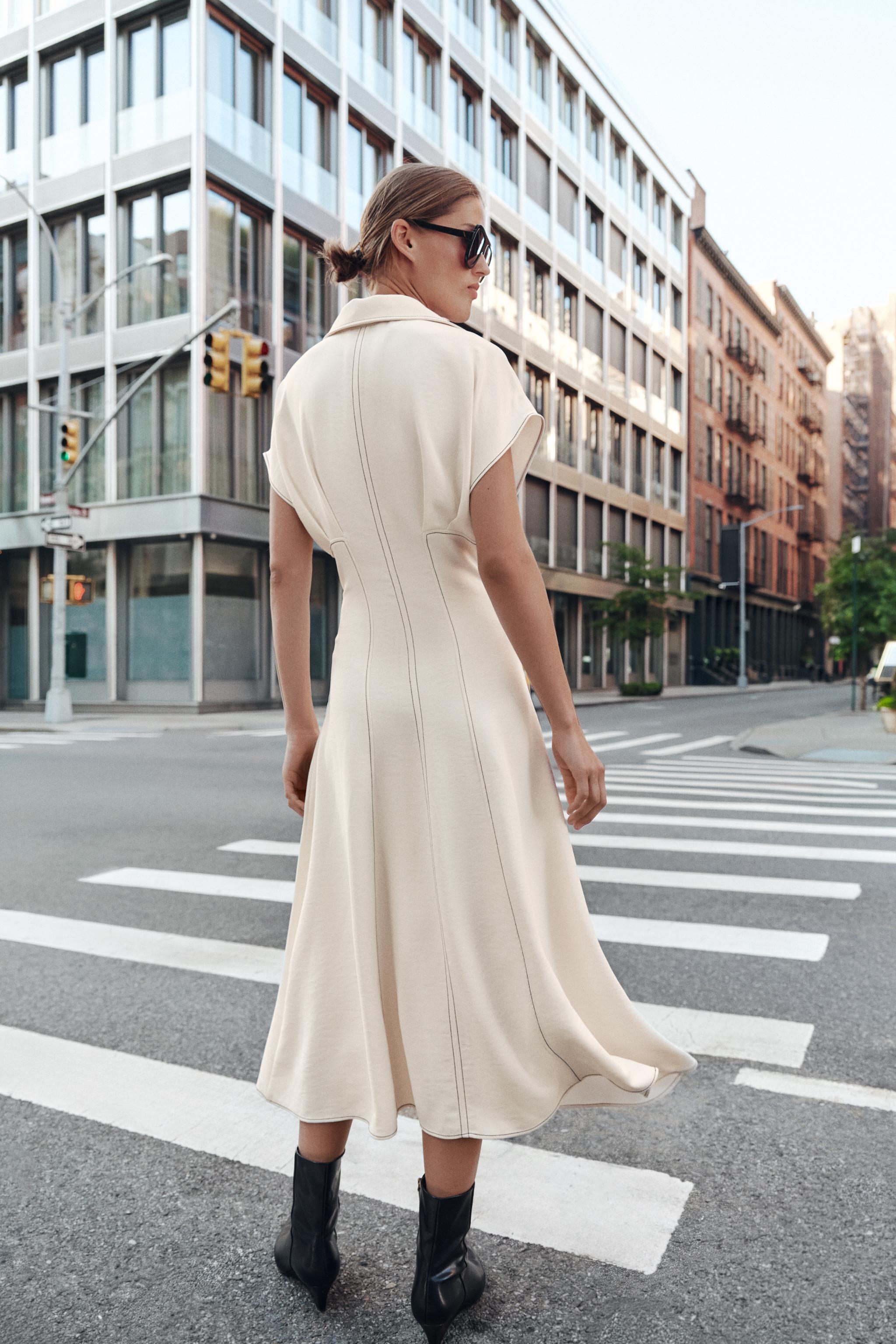 MIDI DRESS WITH CONTRAST TOPSTITCHING - thumbnail 5