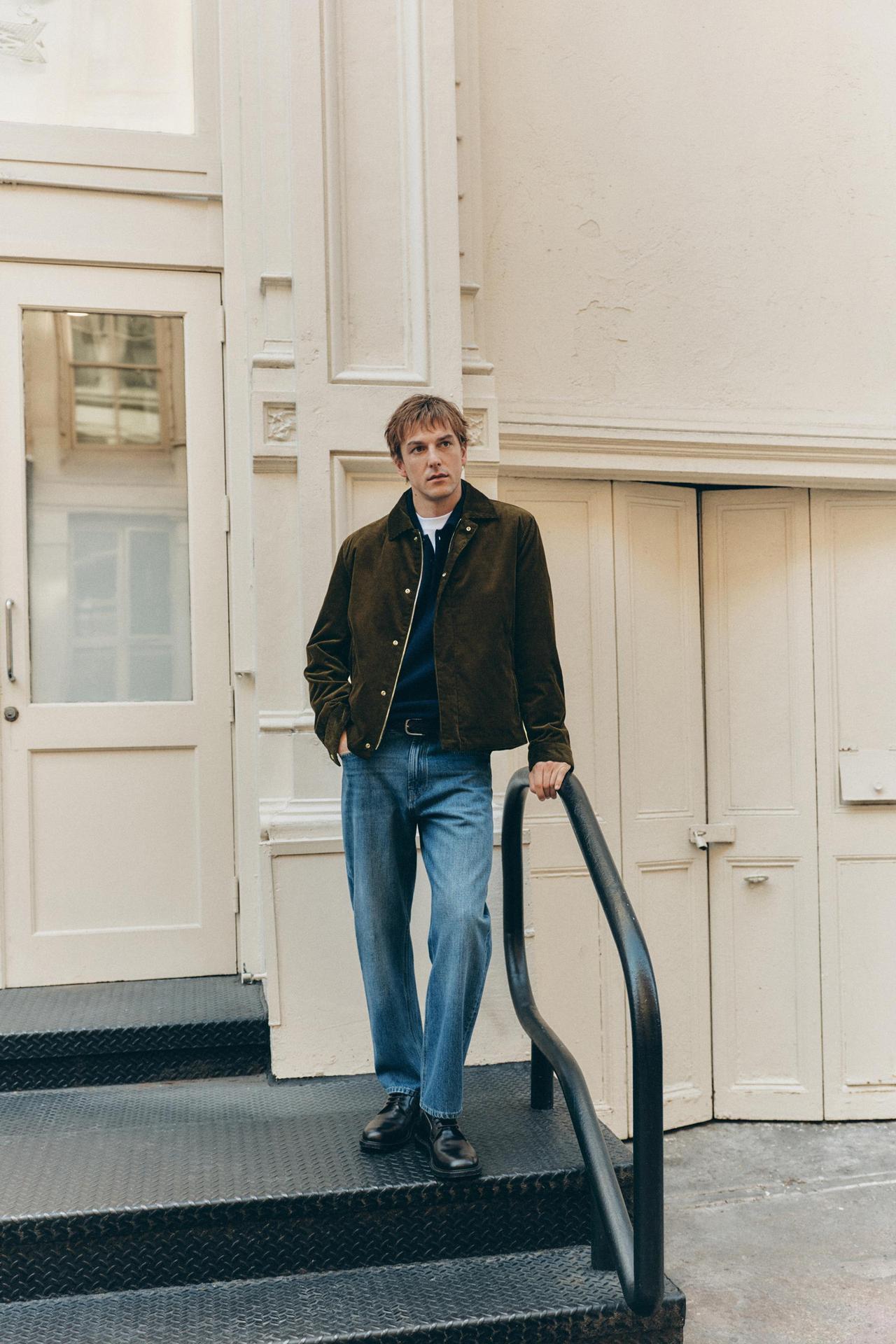 Corduroy jacket with placket detail — Dark khaki