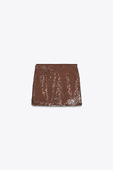 SEQUIN MINI SKIRT - Brown by Zara - Image 4