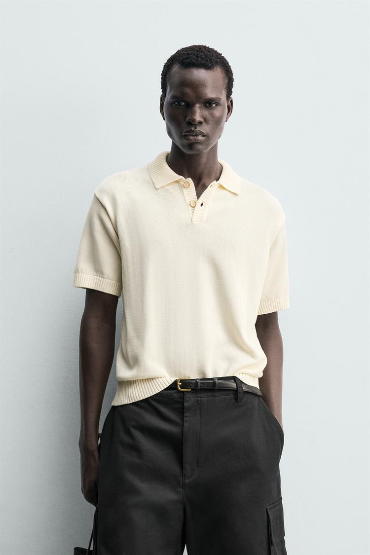 ZARA TEXTURED KNIT RELAXED FIT POLO SHIRT
