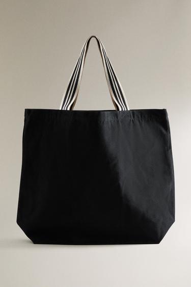 TOTE BAG DE TECIDO REVERSÍVEL LISTRADA - Preto da Zara