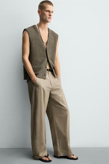 PANTALON COUPE DÉCONTRACTÉE À BAS AJUSTABLE - Marron clair de Zara - Image 5