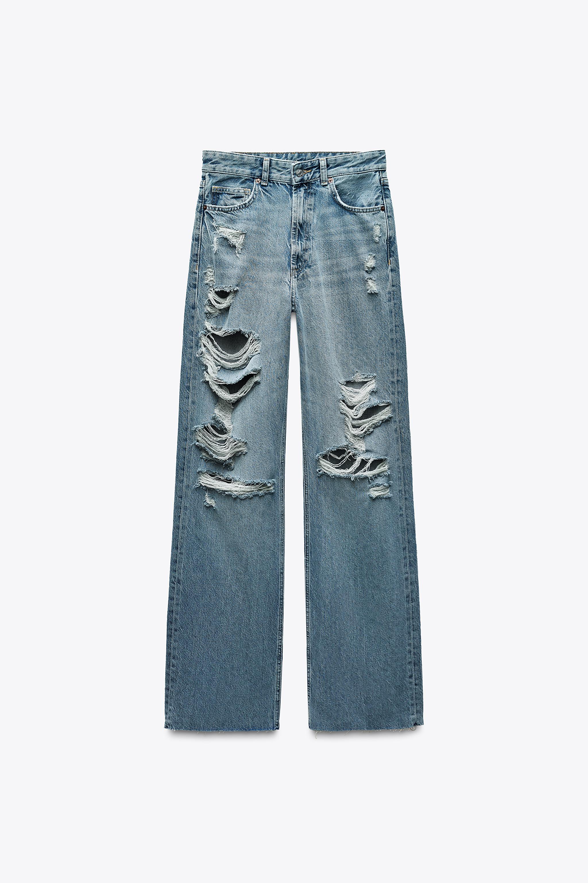 TRF HIGH RISE WIDE LEG RIPPED JEANS - Blue | ZARA United States