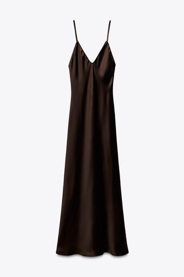 SATIN MIDI DRESS - Dark brown by Zara - Image 4