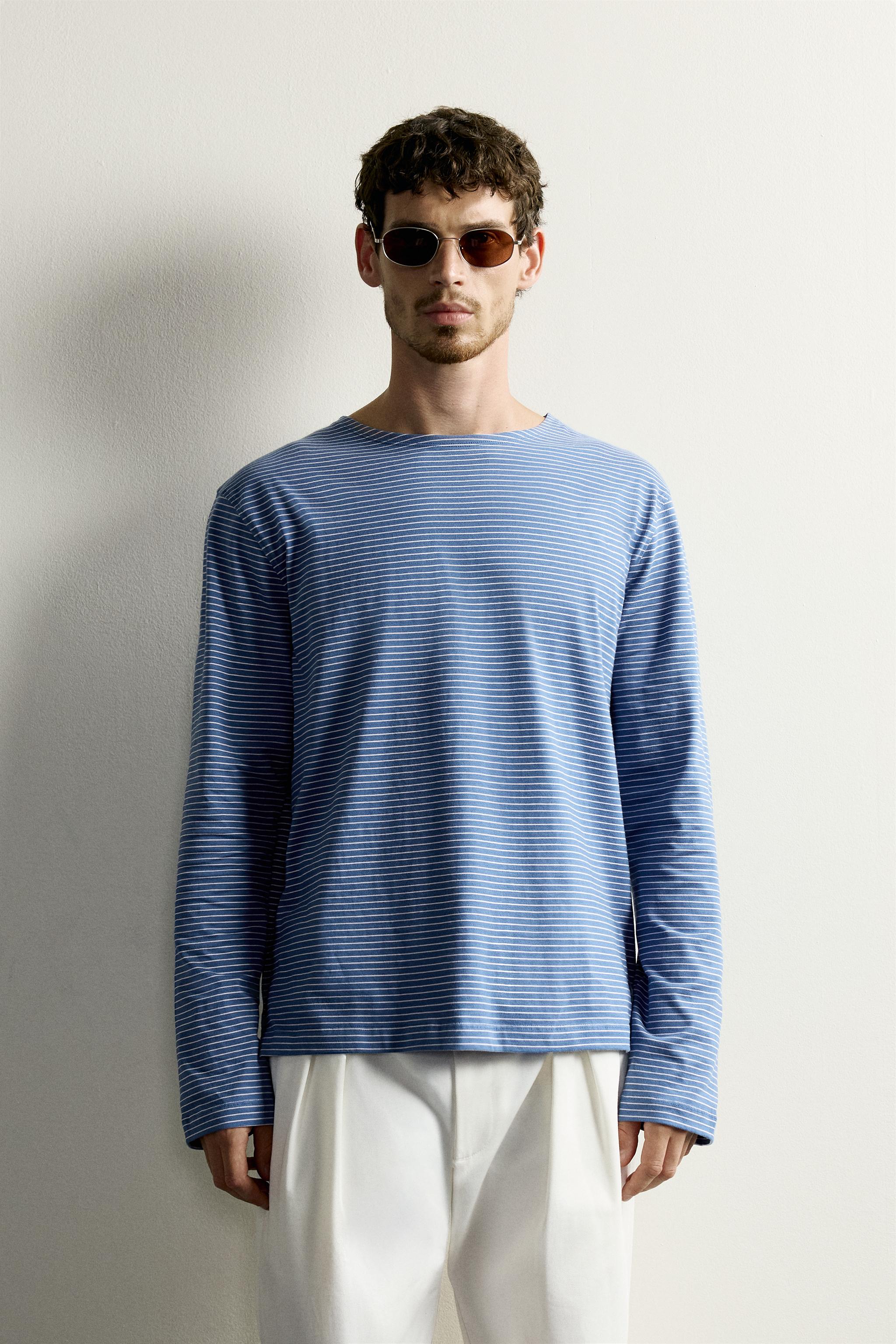 JACQUARD STRIPED T-SHIRT — Blue