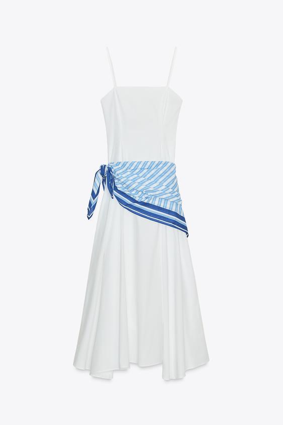 STRIPED SCARF MIDI DRESS