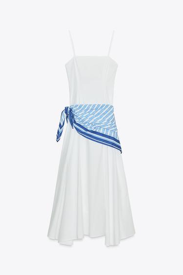STRIPED SCARF MIDI DRESS - White by Zara