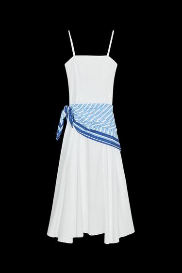 Zara STRIPED SCARF MIDI DRESS - White - Image 0