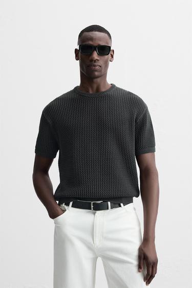 JERSEY ESTRUCTURA CALADOS - Verde pato de Zara