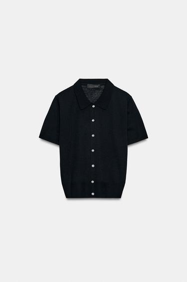 SHORT SLEEVE CARDIGAN - Navy blue by Zara