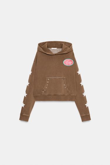 SUDADERA CAPUCHA ESTAMPADA TEXTO - Marrón de Zara