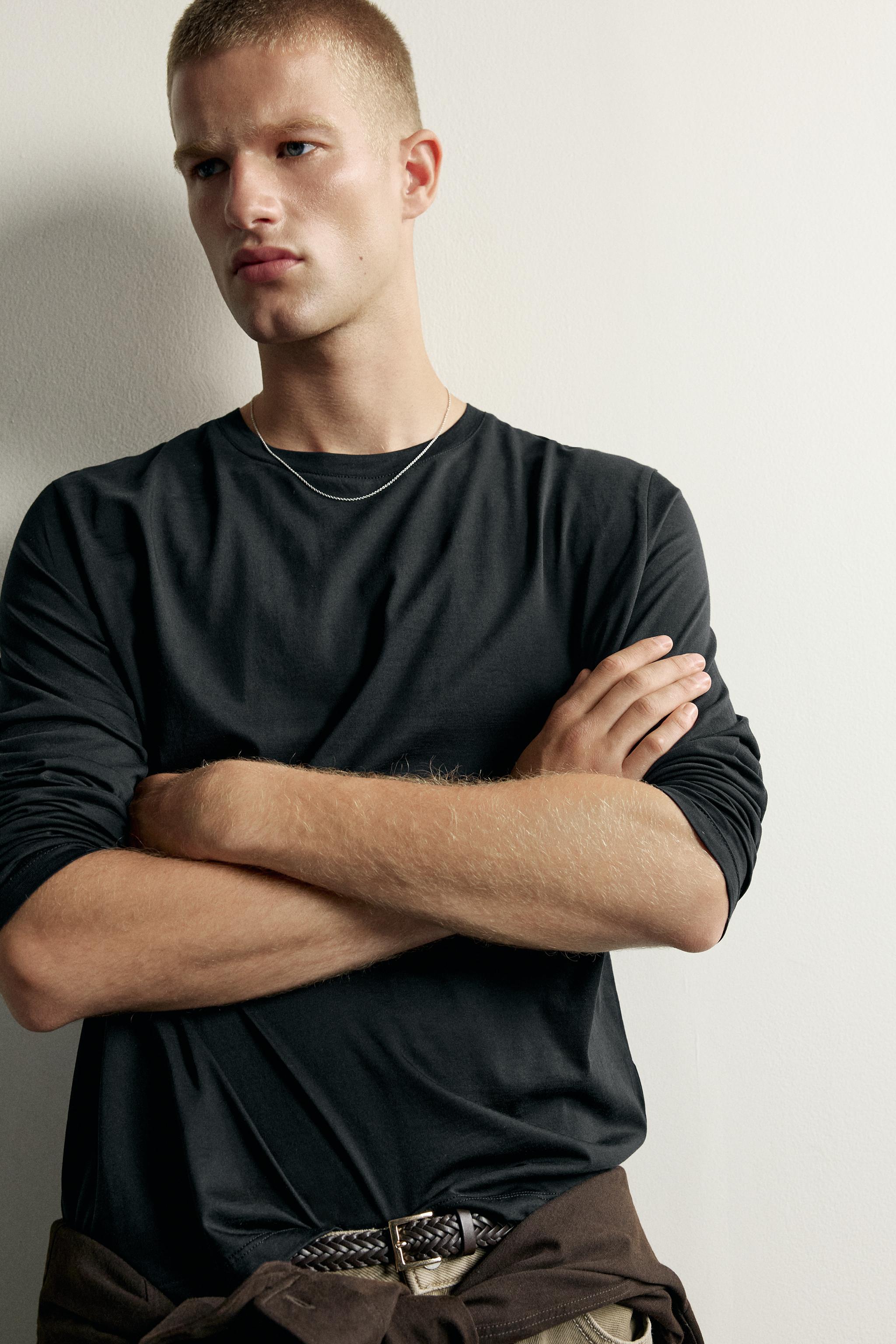 Мужские футболки Zara RELAXED FIT LONG SLEEVE T-SHIRT — фото 5
