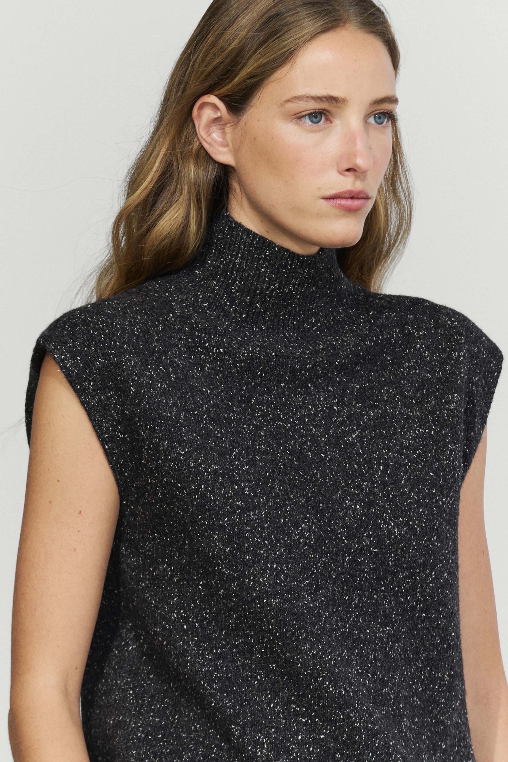 Wool-silk blend knit turtleneck vest