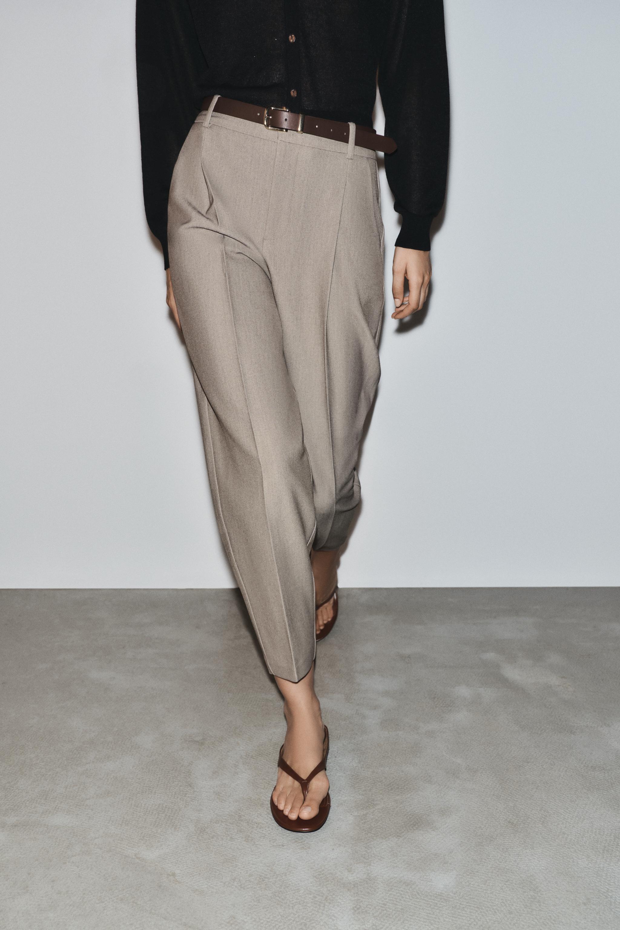 BELTED ANKLE PANTS — taupe brown