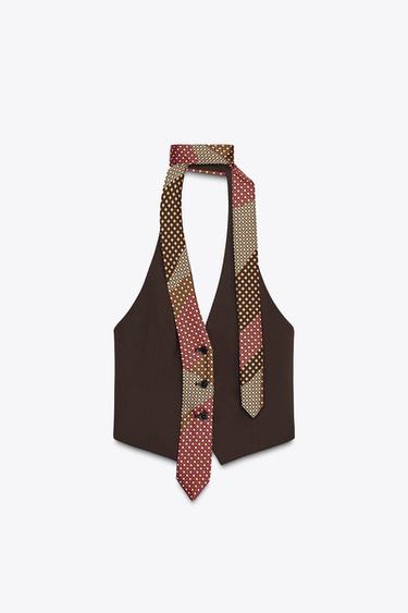 TOP GILET CRAVATE CHOKER - Marron de Zara - Image 5