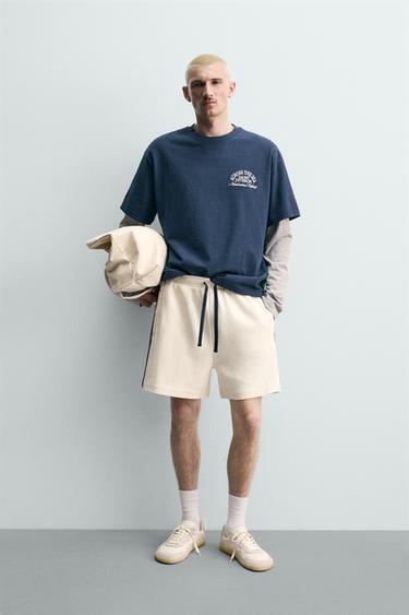 CONTRAST STRIPE JOGGER BERMUDA SHORTS - Oyster-white by Zara - Image 0