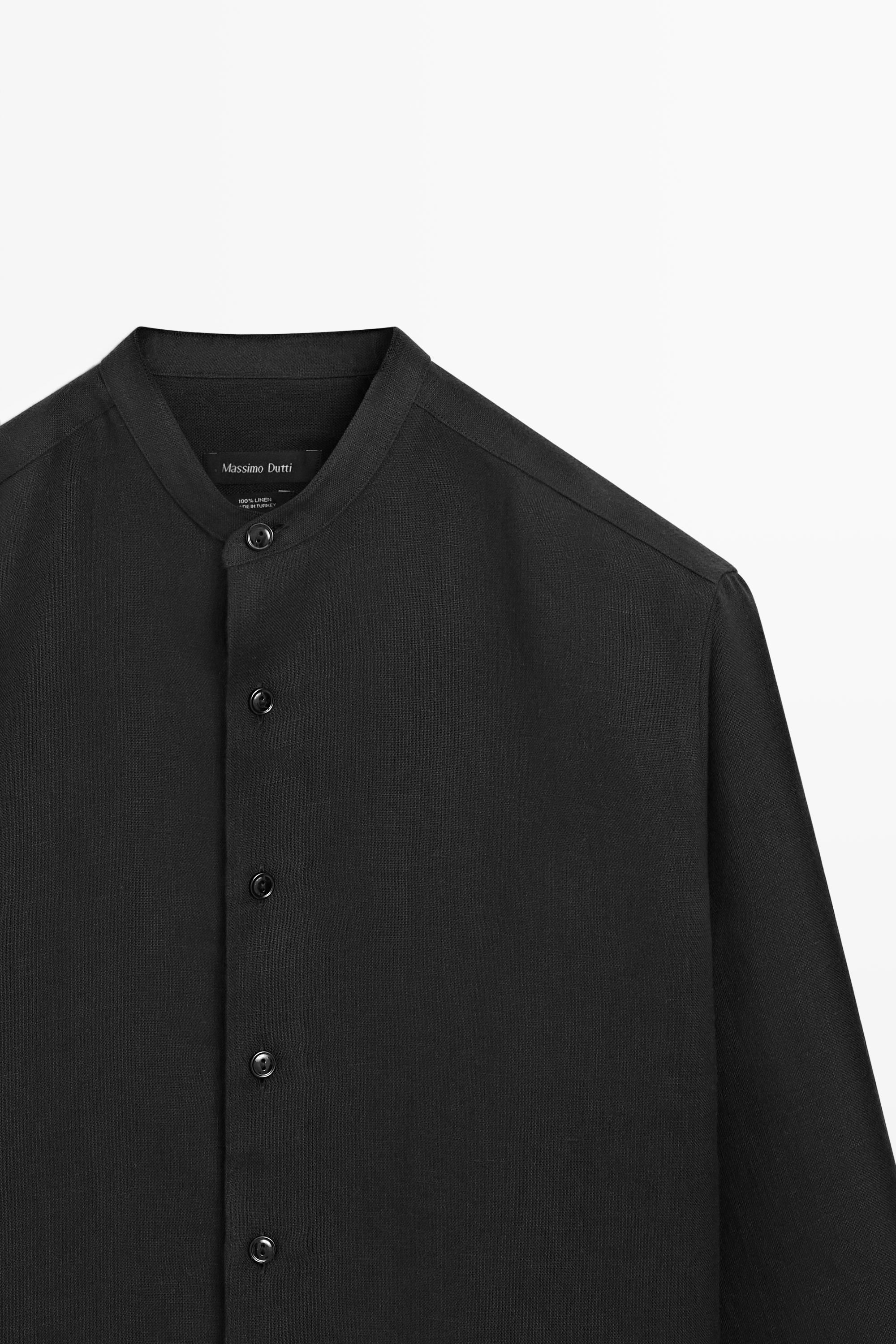 100% linen stand collar shirt