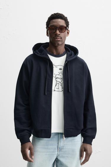 BASIC HOODIE WITH ZIP - Navy blue by Zara