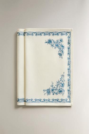 SET DE TABLE EN SATIN IMPRIMÉ - Bleu de Zara - Image 1