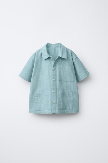 CHECK SHIRT WITH POCKETS - Light blue by Zara - Image 0