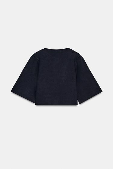 CROPPED KNIT CARDIGAN - Navy blue by Zara - Image 7