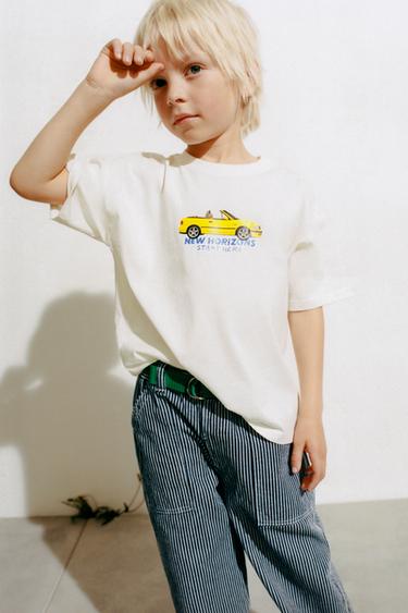 ФУТБОЛКА З ПРИНТОМ АВТОМОБІЛЯ - Білий Zara