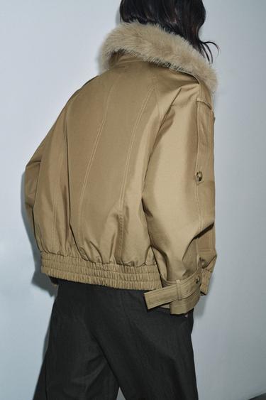 QUILTED TRENCH COAT WITH FAUX FUR COLLAR ZW COLLECTION - Light khaki by Zara - Image 2